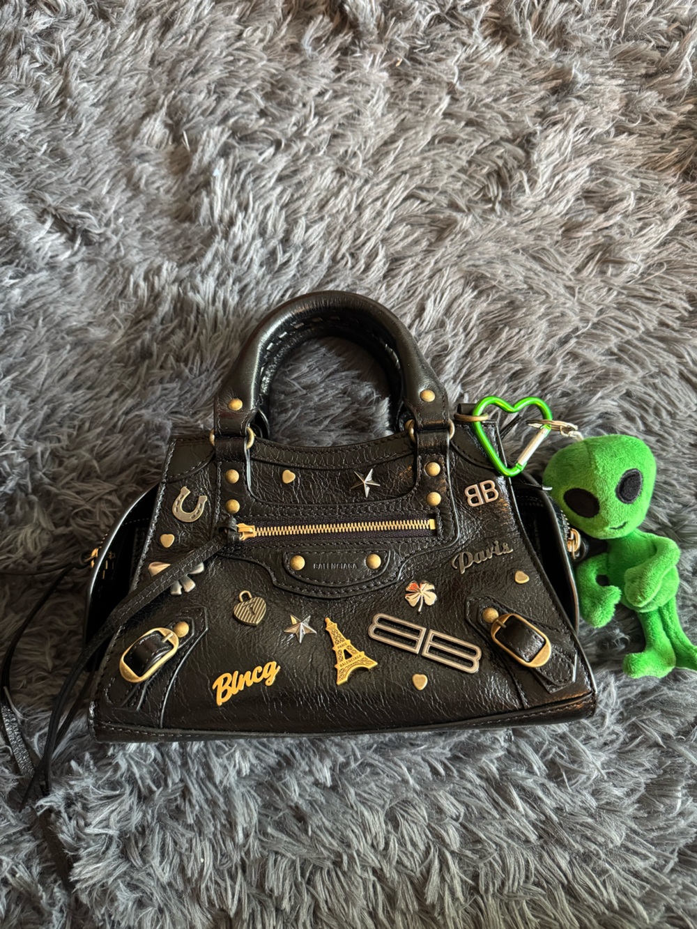 Balenciaga Mini City Bag with Gold Studs and Charms